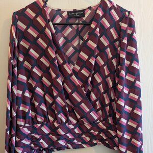 Lane Bryant Womens Geometric Print Long Sleeve V Neck Faux Wrap Blouse Size 16